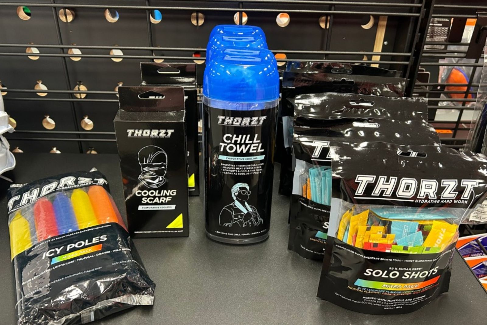 thorzt products being displayed on a store rack.