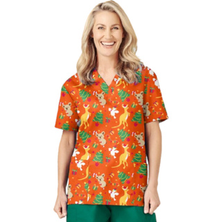 WORKWEAR, SAFETY & CORPORATE CLOTHING SPECIALISTS  - Ladies S/S Xmas Scrub Top