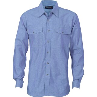 WORKWEAR, SAFETY & CORPORATE CLOTHING SPECIALISTS  - Mens Twin Flap Pocket Cotton Chambray - Long Sleeve