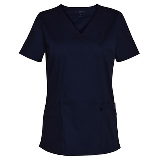 Ladies Solid Colour Short Sleeve Scrub Top-Navy-L