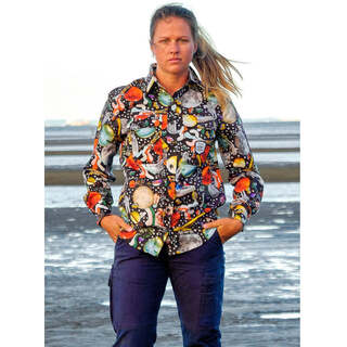 WORKWEAR, SAFETY & CORPORATE CLOTHING SPECIALISTS  - WOMENS MOON MUTTS FULL PRINT FULL PLACKET WORKSHIRT