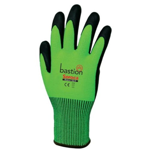 WORKWEAR, SAFETY & CORPORATE CLOTHING SPECIALISTS  - Soroca, Cut 5 High Viz Green, HPPE Gloves,13G, Black Micro Foam Nitrile Palm Coating, Medium