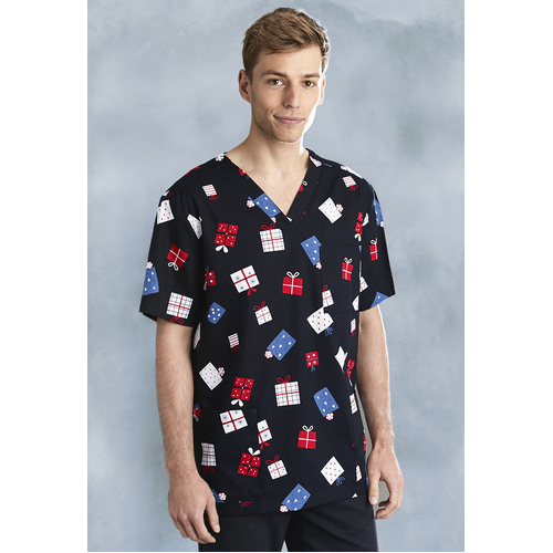 WORKWEAR, SAFETY & CORPORATE CLOTHING SPECIALISTS  - Mens Christmas S/S V-Neck Scrub Top