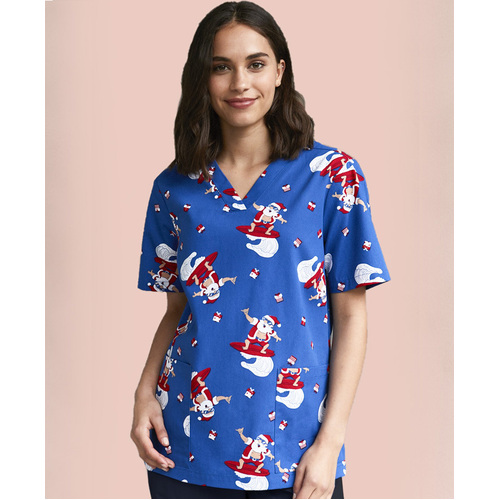 WORKWEAR, SAFETY & CORPORATE CLOTHING SPECIALISTS  - Womens Christmas S/S V-Neck Scrub Top