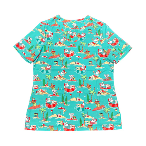 WORKWEAR, SAFETY & CORPORATE CLOTHING SPECIALISTS  - WOMENS CHRISTMAS V-NECK SHORT SLEEVE SCRUB TOP