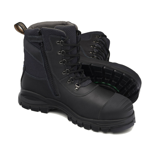 Black chemical resistant zip sided safety boot