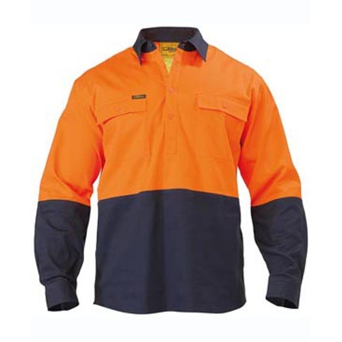 WORKWEAR, SAFETY & CORPORATE CLOTHING SPECIALISTS  - CLOSED FRONT HI VIS DRILL SHIRT - LONG SLEEVE