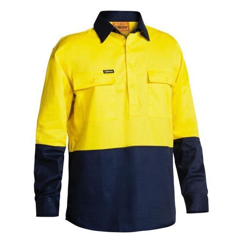 WORKWEAR, SAFETY & CORPORATE CLOTHING SPECIALISTS  - Closed Front Hi Vis Drill Shirt - Long Sleeve