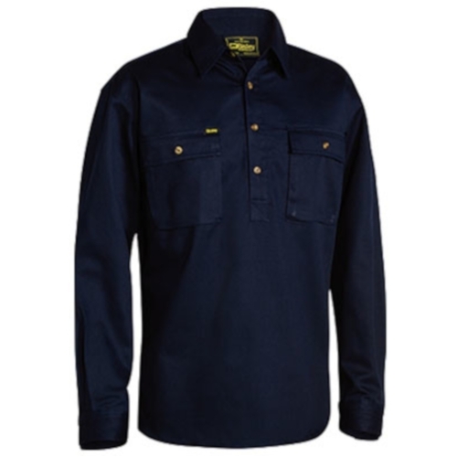 Closed Front Cotton Drill Shirt - Long Sleeve