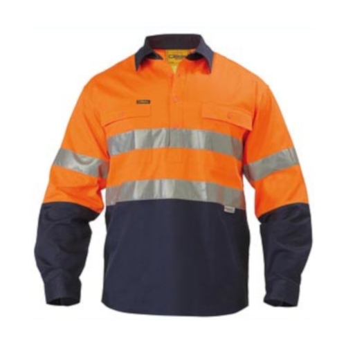 WORKWEAR, SAFETY & CORPORATE CLOTHING SPECIALISTS  - 3M TAPED CLOSED FRONT HI VIS DRILL SHIRT - LONG SLEEVE