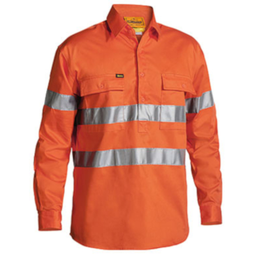 WORKWEAR, SAFETY & CORPORATE CLOTHING SPECIALISTS  - 3M TAPED CLOSED FRONT HI VIS DRILL SHIRT - LONG SLEEVE