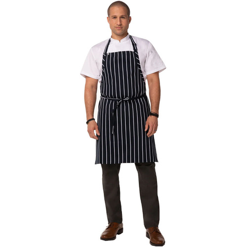 WORKWEAR, SAFETY & CORPORATE CLOTHING SPECIALISTS  - Navy / White Pin Striped Bib Apron No Pocket