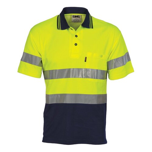 WORKWEAR, SAFETY & CORPORATE CLOTHING SPECIALISTS  - Hi Vis Two Tone Cotton Back Polos with Generic R.Tape - short sleeve