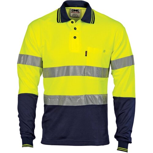 WORKWEAR, SAFETY & CORPORATE CLOTHING SPECIALISTS  - Hi Vis Two Tone Cotton Back Polos with Generic R.Tape - L/S