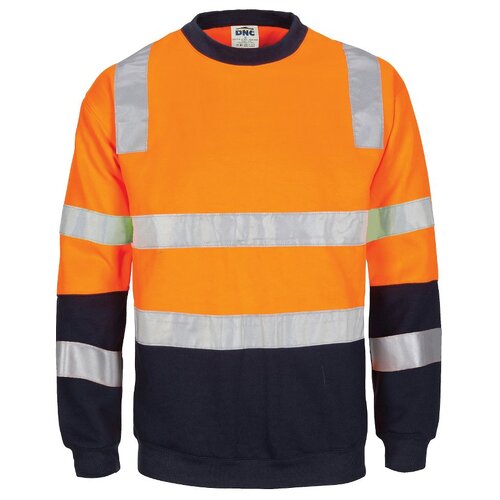 WORKWEAR, SAFETY & CORPORATE CLOTHING SPECIALISTS  - HIVIS 2 tone, crew-neck fleecy sweat shirt with shoulders, double hoop body and arms CSR R/Tape.