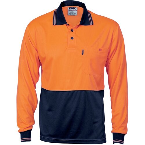 WORKWEAR, SAFETY & CORPORATE CLOTHING SPECIALISTS  - HiVis Two Tone Cool Breathe Polo Shirt, Long Sleeve