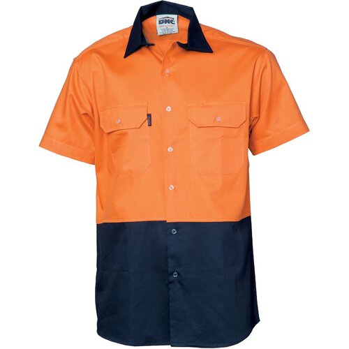 WORKWEAR, SAFETY & CORPORATE CLOTHING SPECIALISTS  - HiVis Two Tone Cotton Drill Shirt - Short Sleeve