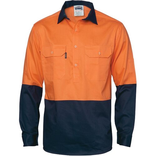WORKWEAR, SAFETY & CORPORATE CLOTHING SPECIALISTS  - HiVis Two Tone Close Front Cotton Drill Shirt - long sleeve Guss et Sleeve