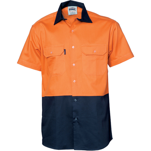 WORKWEAR, SAFETY & CORPORATE CLOTHING SPECIALISTS  - HiVis 2 Tone Cool-Breeze Cotton Shirt - Short Sleeve