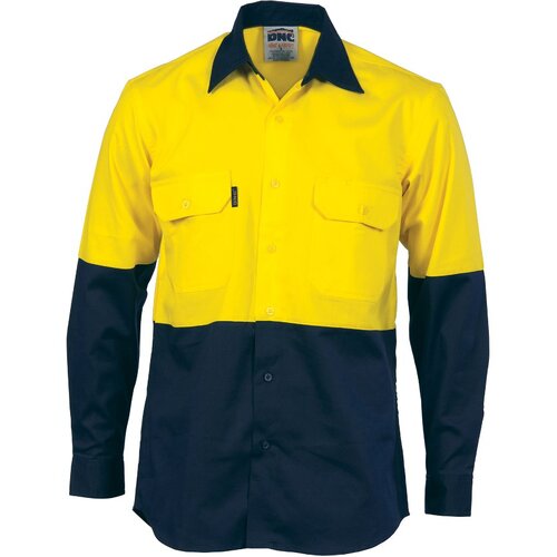 WORKWEAR, SAFETY & CORPORATE CLOTHING SPECIALISTS  - HiVis 2 Tone Cool-Breeze Cotton Shirt - Long sleeve