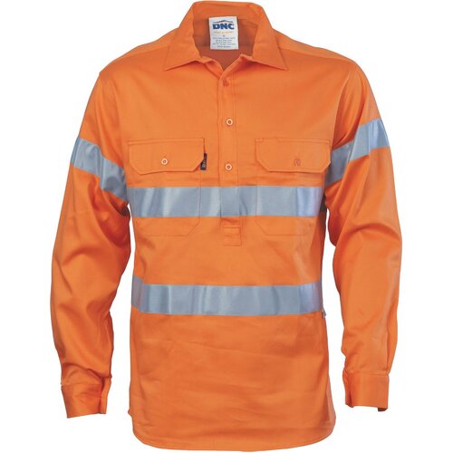 WORKWEAR, SAFETY & CORPORATE CLOTHING SPECIALISTS  - HiVis Close Front Cotton Drill Shirt with 3M R/Tape