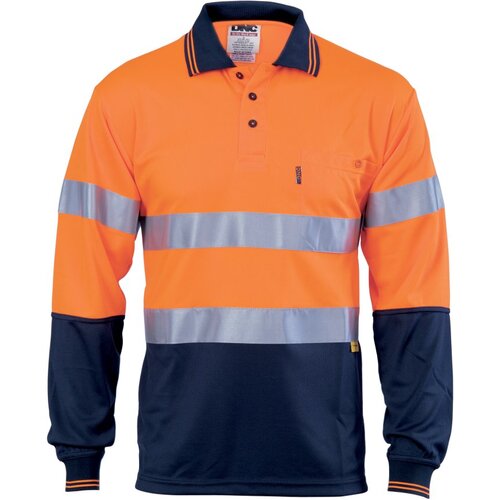 WORKWEAR, SAFETY & CORPORATE CLOTHING SPECIALISTS  - Hivis D/N Cool-Breathe Polo Shirt With 3M 8906 R/Tape - Long Sleeve