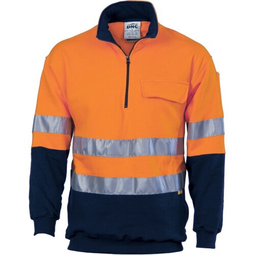 WORKWEAR, SAFETY & CORPORATE CLOTHING SPECIALISTS  - HiVis Two Tone 1/2 Zip Cotton Fleecy Windcheater with 3M R/Tape
