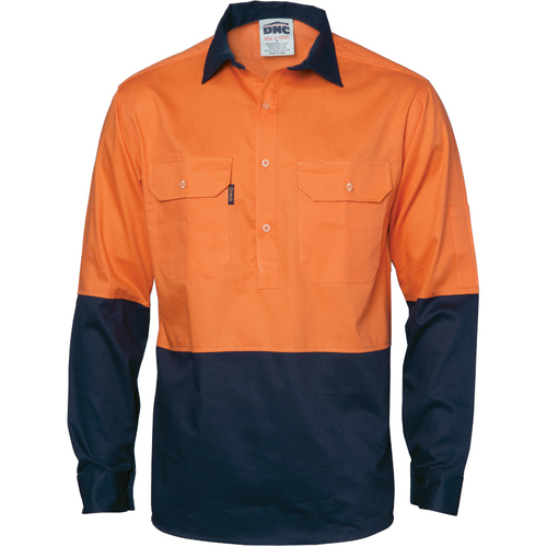 WORKWEAR, SAFETY & CORPORATE CLOTHING SPECIALISTS  - HiVis 2 Tone Cool-Breeze Close Front Cotton Shirt - Long sleeve