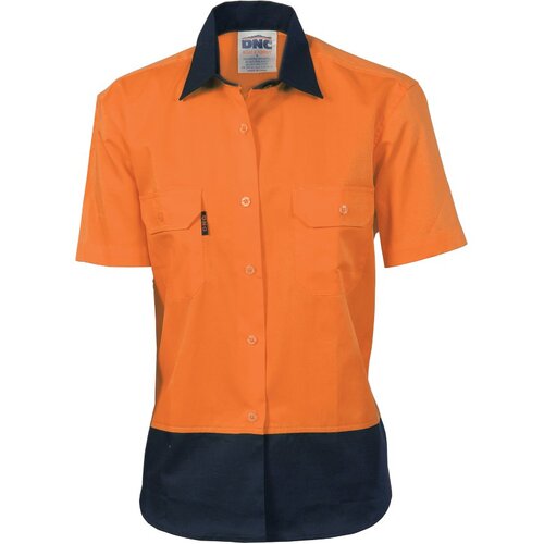 WORKWEAR, SAFETY & CORPORATE CLOTHING SPECIALISTS  - Ladies HiVis 2 Tone Cool-Breeze Cotton Shirt - Short Sleeve