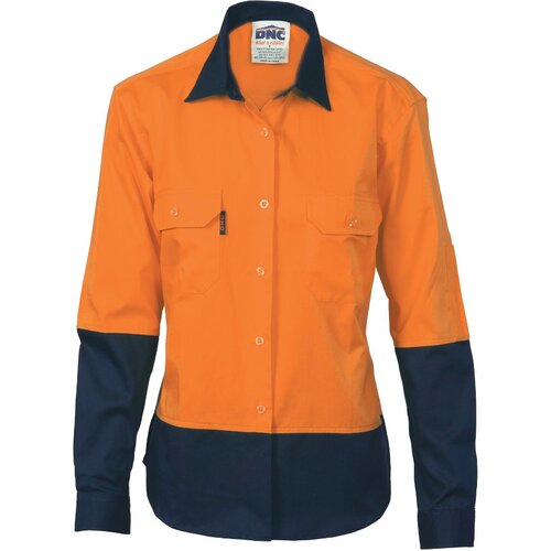 WORKWEAR, SAFETY & CORPORATE CLOTHING SPECIALISTS  - Ladies HiVis 2 Tone Cool-Breeze Cott on Sh irt - Long Sleeve