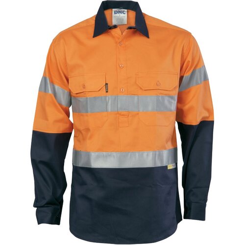 WORKWEAR, SAFETY & CORPORATE CLOTHING SPECIALISTS  - HiVis Cool-Breeze Close Front Cotton Shirt with 3M R/Tape - Long sleeve