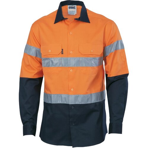 WORKWEAR, SAFETY & CORPORATE CLOTHING SPECIALISTS  - HiVis Cool-Breeze Cotton Shirt with Generic R/Tape - Long sleeve