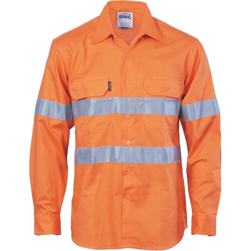 WORKWEAR, SAFETY & CORPORATE CLOTHING SPECIALISTS  - HiVis Cool-Breeze Vertical Vented Cotton Shirt with Generic R/Tape - Long sleeve