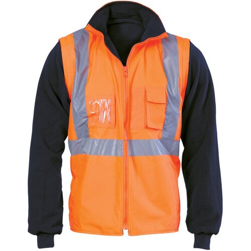 WORKWEAR, SAFETY & CORPORATE CLOTHING SPECIALISTS  - HiVis Cross Back D/N ?4 in 1? Zip Off Sleeve Reversible Vest