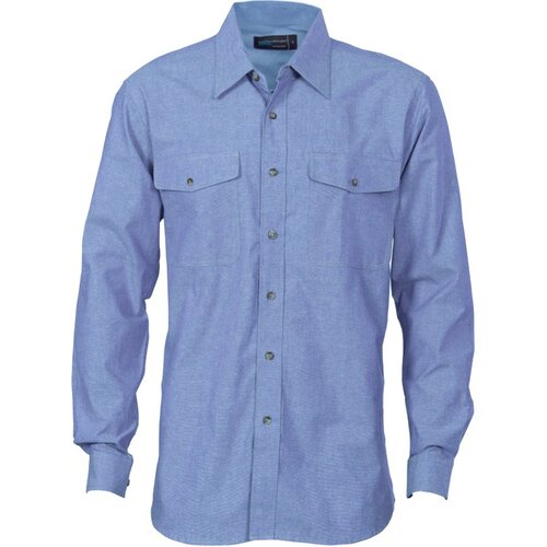 WORKWEAR, SAFETY & CORPORATE CLOTHING SPECIALISTS  - Mens Twin Flap Pocket Cotton Chambray - Long Sleeve