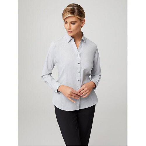 WORKWEAR, SAFETY & CORPORATE CLOTHING SPECIALISTS  - City Stretch - Pinfeather Long Sleeve Shirt - Ladies