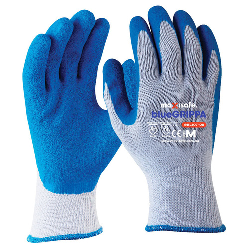 WORKWEAR, SAFETY & CORPORATE CLOTHING SPECIALISTS  - Blue Grippa Glove - Knitted Poly Cotton, Blue Latex Dipped Palm