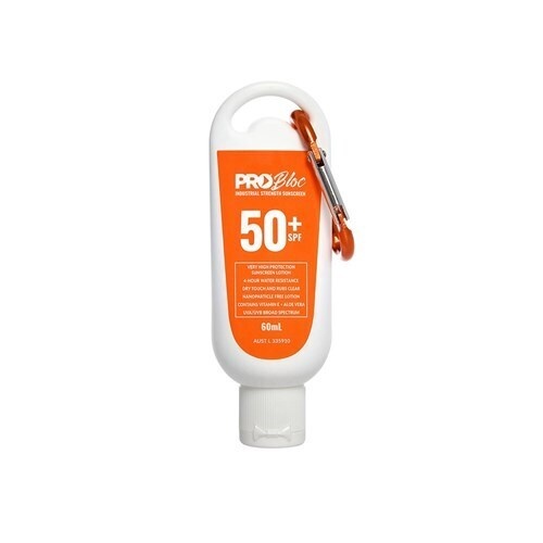 WORKWEAR, SAFETY & CORPORATE CLOTHING SPECIALISTS  - PROBLOC SPF 50 + Sunscreen 60mL Squeeze Bottle with Carabiner
