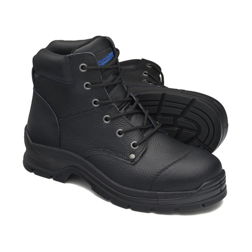 WORKWEAR, SAFETY & CORPORATE CLOTHING SPECIALISTS  - Black print leather lace up safety boot with padded collar and ¾ bellows tongue
