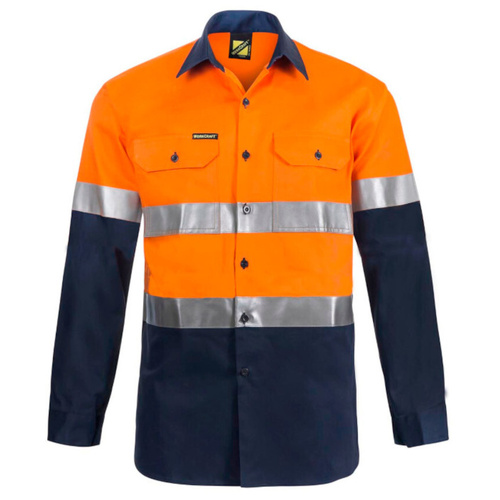 WORKWEAR, SAFETY & CORPORATE CLOTHING SPECIALISTS  - Hi Vis Two Tone Long Sleeve Cotton Drill Shirt with CSR Reflective Tape