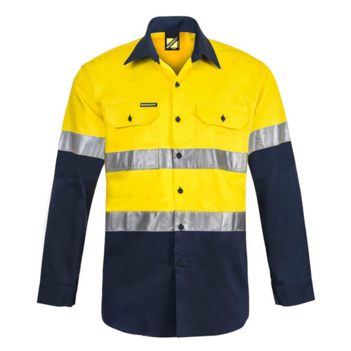 WORKWEAR, SAFETY & CORPORATE CLOTHING SPECIALISTS  - Hi Vis Two Tone Long Sleeve Cotton Drill Shirt with CSR Reflective Tape