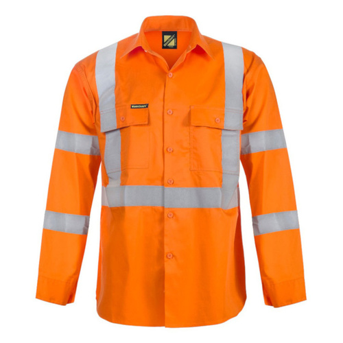 WORKWEAR, SAFETY & CORPORATE CLOTHING SPECIALISTS  - Lightweight Hi Vis Long Sleeve Vented Cotton Drill Shirt with X Pattern CSR Reflective Tape