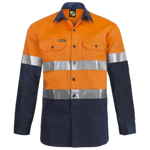 WORKWEAR, SAFETY & CORPORATE CLOTHING SPECIALISTS  - Lightweight Hi Vis Two Tone Long Sleeve Vented Cotton Drill Shirt with CSR Reflective Tape