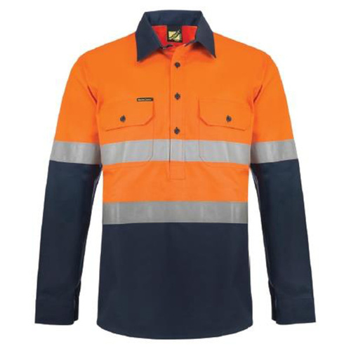 WORKWEAR, SAFETY & CORPORATE CLOTHING SPECIALISTS  - Hi Vis Two Tone Half Placket Cotton Drill Shirt with Semi Gusset Sleeves and CSR Reflective Tape