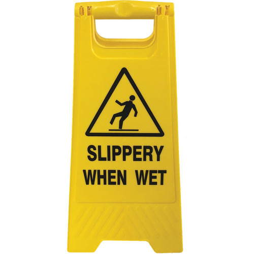 WORKWEAR, SAFETY & CORPORATE CLOTHING SPECIALISTS  - Floor Stand Yellow - "SLIPPERY WHEN WET"