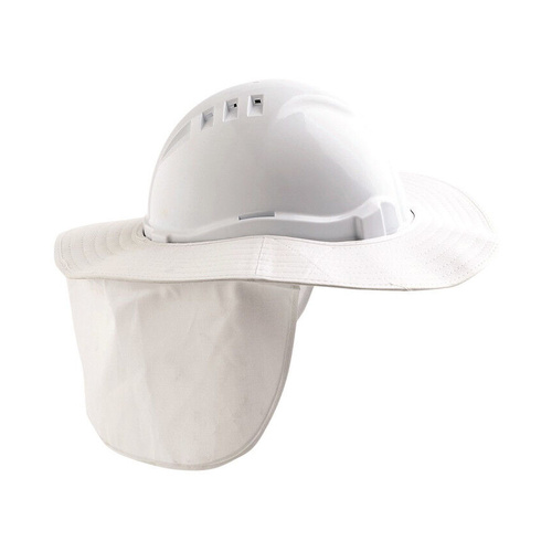 WORKWEAR, SAFETY & CORPORATE CLOTHING SPECIALISTS  - HARD HAT BRIM WITH NECK FLAP POLYESTER/PLASTIC  WHITE
