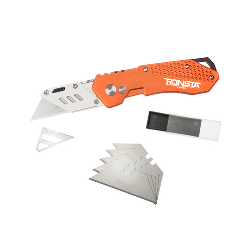 WORKWEAR, SAFETY & CORPORATE CLOTHING SPECIALISTS  - Utility Knife Manual Retractable Folding Knife w/Pack of 5 Spare Blades RONSTA