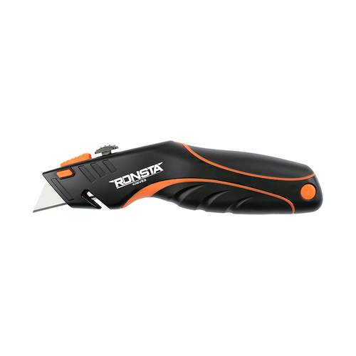 WORKWEAR, SAFETY & CORPORATE CLOTHING SPECIALISTS  - Utility Knife Manual Retractable Multi-Stop Blade c/w 2 x Spare Blades in Knife Body RONSTA