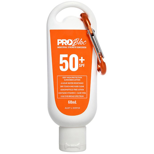 WORKWEAR, SAFETY & CORPORATE CLOTHING SPECIALISTS  - PROBLOC SPF 50 + Sunscreen 60mL Squeeze Bottle with Carabiner
