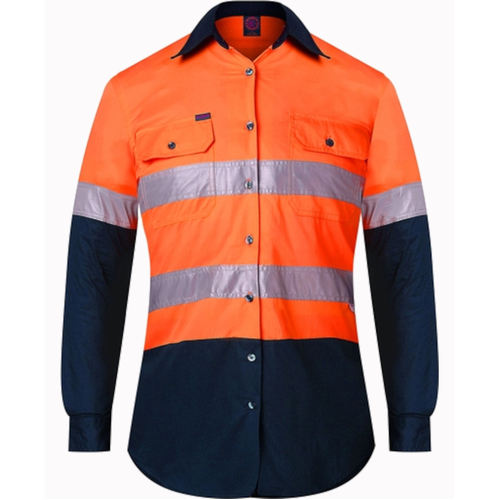 WORKWEAR, SAFETY & CORPORATE CLOTHING SPECIALISTS  - Ladies 2 Tone Vented Light Weight Open Front L/S Shirt with 3M 8910 Reflective Tape